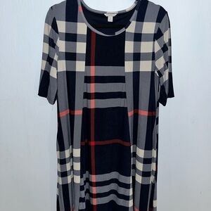 Black and Red A-line Midi Dress with Crew Neck